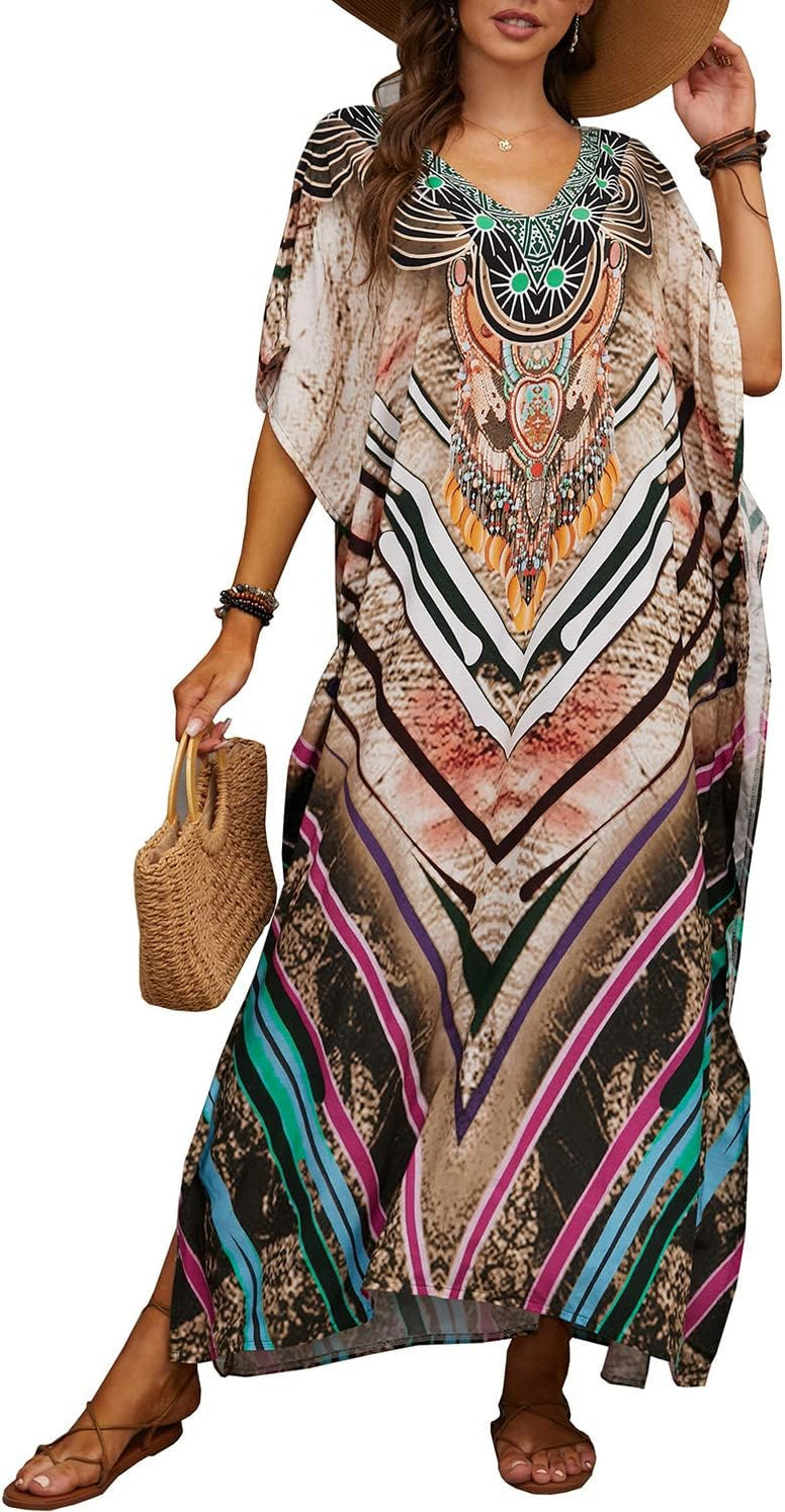 YouKD Wemon's Summer Long Kaftan Bohemian Maxi Kimono Dress Swimsuit Beach Cover Up Robes