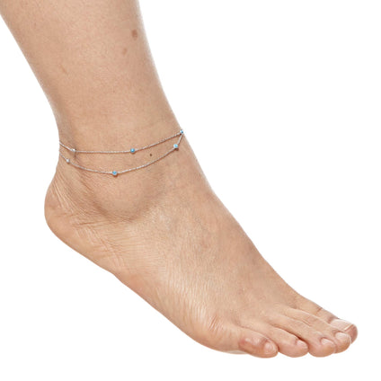 Alwan Silver Long Size Anklet with Turquoise for Luck for Women - EE5253LS