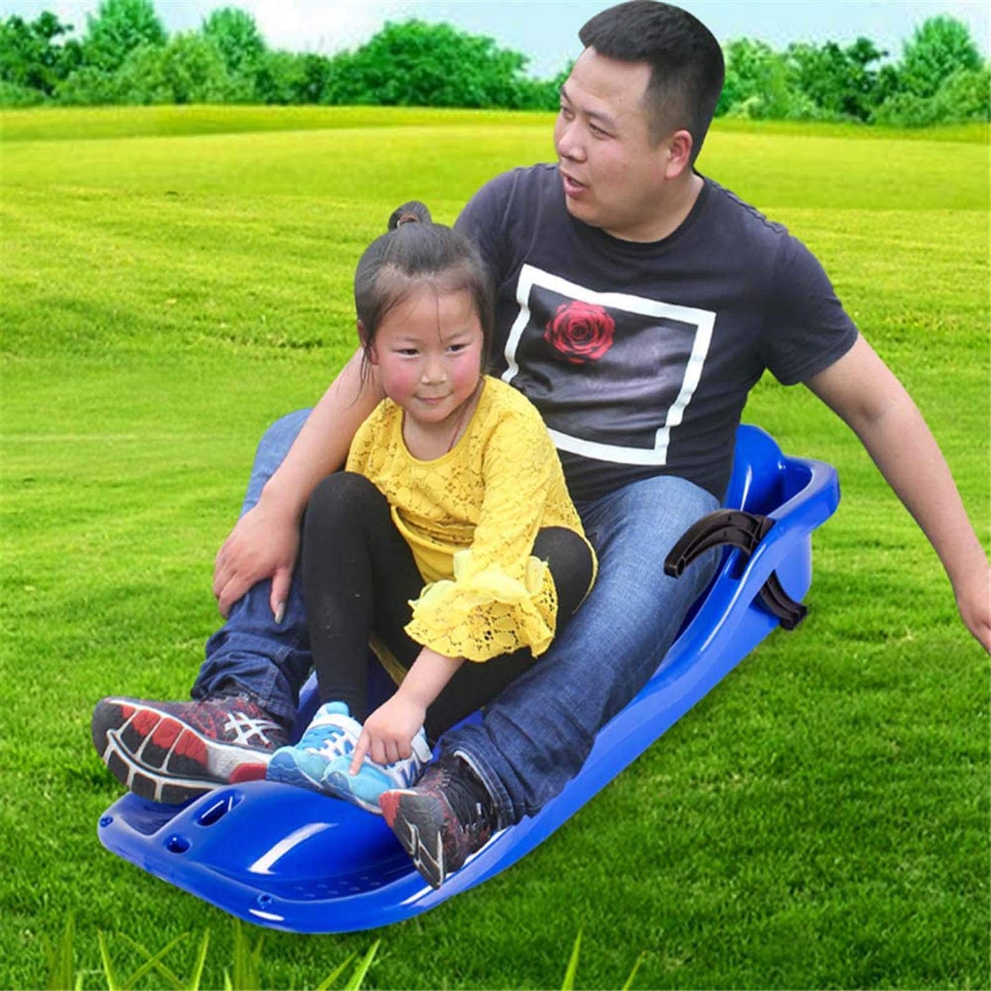 Portable Snow Sled Sand Grass Skiing with Pull Rope, Slippery Racer Downhill Toboggan Rolling Snow Slider, for Kids Boat Sledge Sprinter