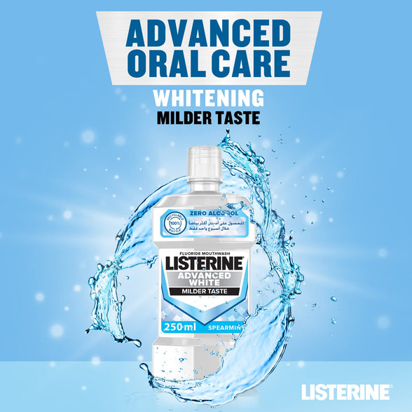 Listerine, Advanced White Mouthwash, Removes Tough Stains, Milder Taste, Spearmint Flavour, 250ml