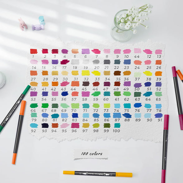 علامات Ohuhu للكبار كتب تلوين: 100 لون أقلام فرشاة مزدوجة أقلام رسم طرف دقيق علامات تلوين مائية للأطفال مجلة فنية للرصاص مع حقيبة حمل-Maui