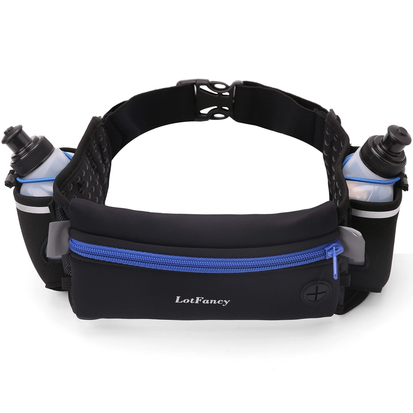 (Blue) - LotFancy Running Hydration Belt Free 2 Water Bottle (BPA Free), Waist Belt Unisex Comfortable and Breathable, Best Partner for Marathon, Jogging, Cycling, Climbing, Camping and More