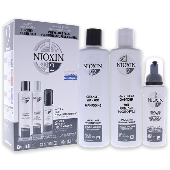 Nioxin System 2 Natural Hair Progressed Thinning Kit for Unisex 3 Pc, White