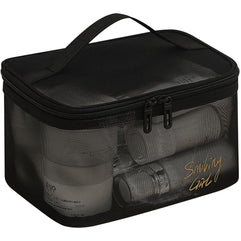 Lizbin Mesh Makeup Bag Travel Toiletry Bag, Portable Mesh Cosmetic Bag Makeup Organizer Bag, Travel Bag with Handl, Mesh Zipper Pouch for Home Office Travel Accessories (Black)
