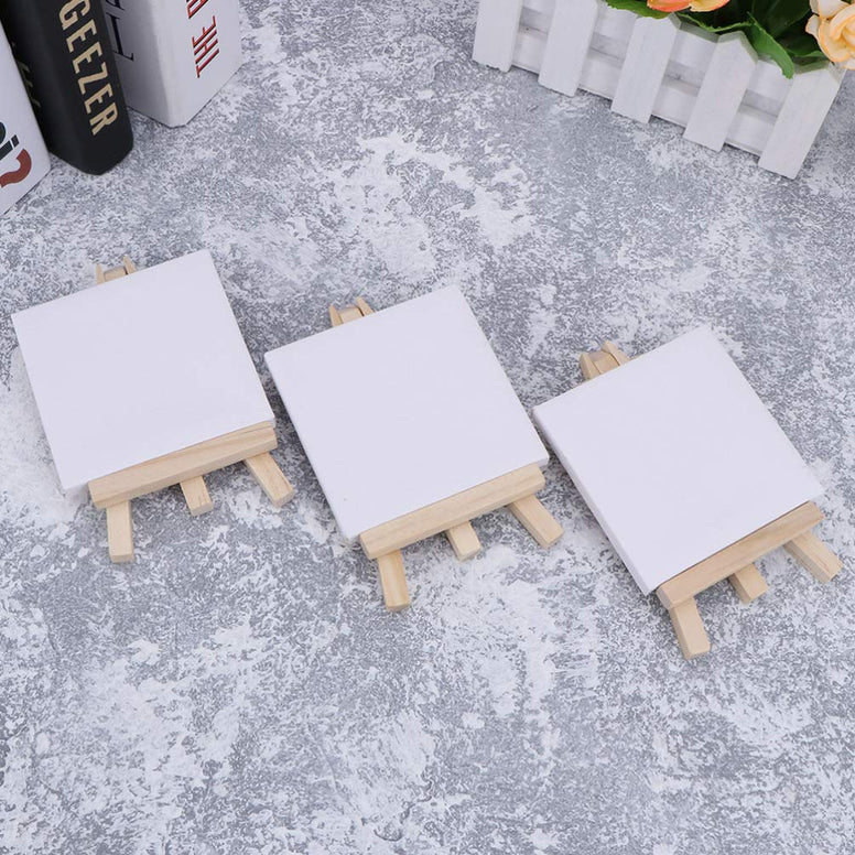 Toyvian 6 Sets Mini Canvas White Blank Small Canvas with Wooden Easel Canvas Panel Boards for Artist Painting Business Wedding Christmas Decoration