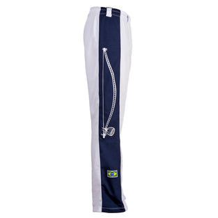 JL Sport Authentic Brazilian Capoeira Martial Arts Unisex's Trousers (White with Traditional Berimbau in Black Along Leg)