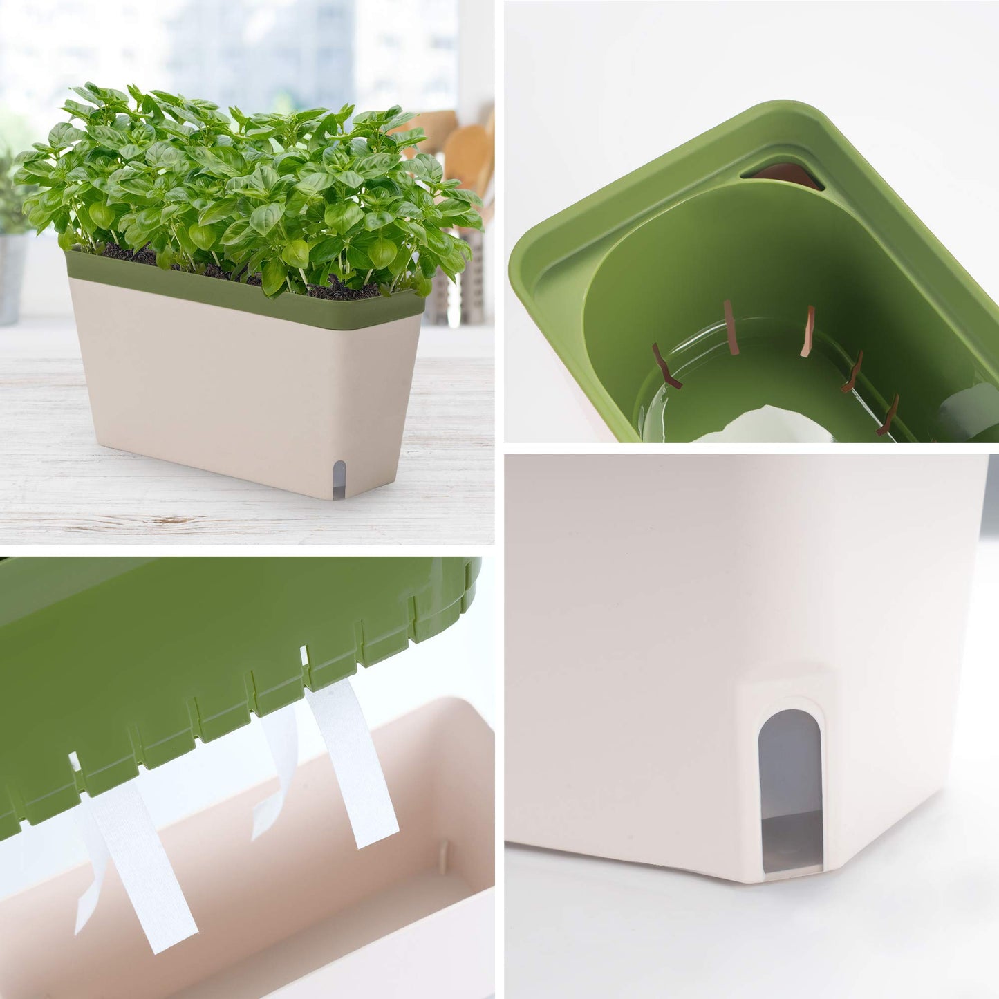 Window Herb Planter Box Rectangular Self Watering Indoor Garden for Kitchens Grow Plants, Flowers or Succulents, Large Water Reservoir | Window Sill Planters Indoor | Herb Pots 3 Pack