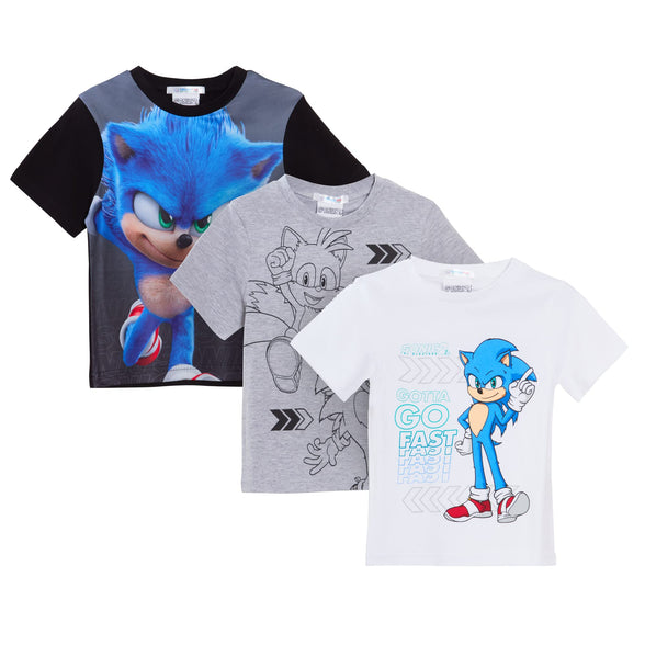 Sonic The Hedgehog Boys 3 Pack T-Shirts Kids Gamer Tops Short Sleeved Tees Multipack 7-8Y