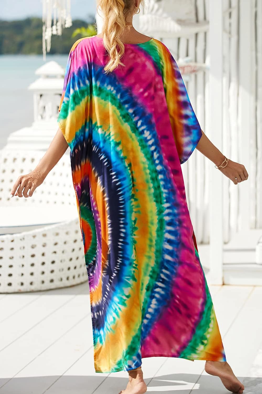 YouKD Summer Long Kaftan Bohemian Loungewear Beach Swimsuit Cover Up Maxi Dress for Women