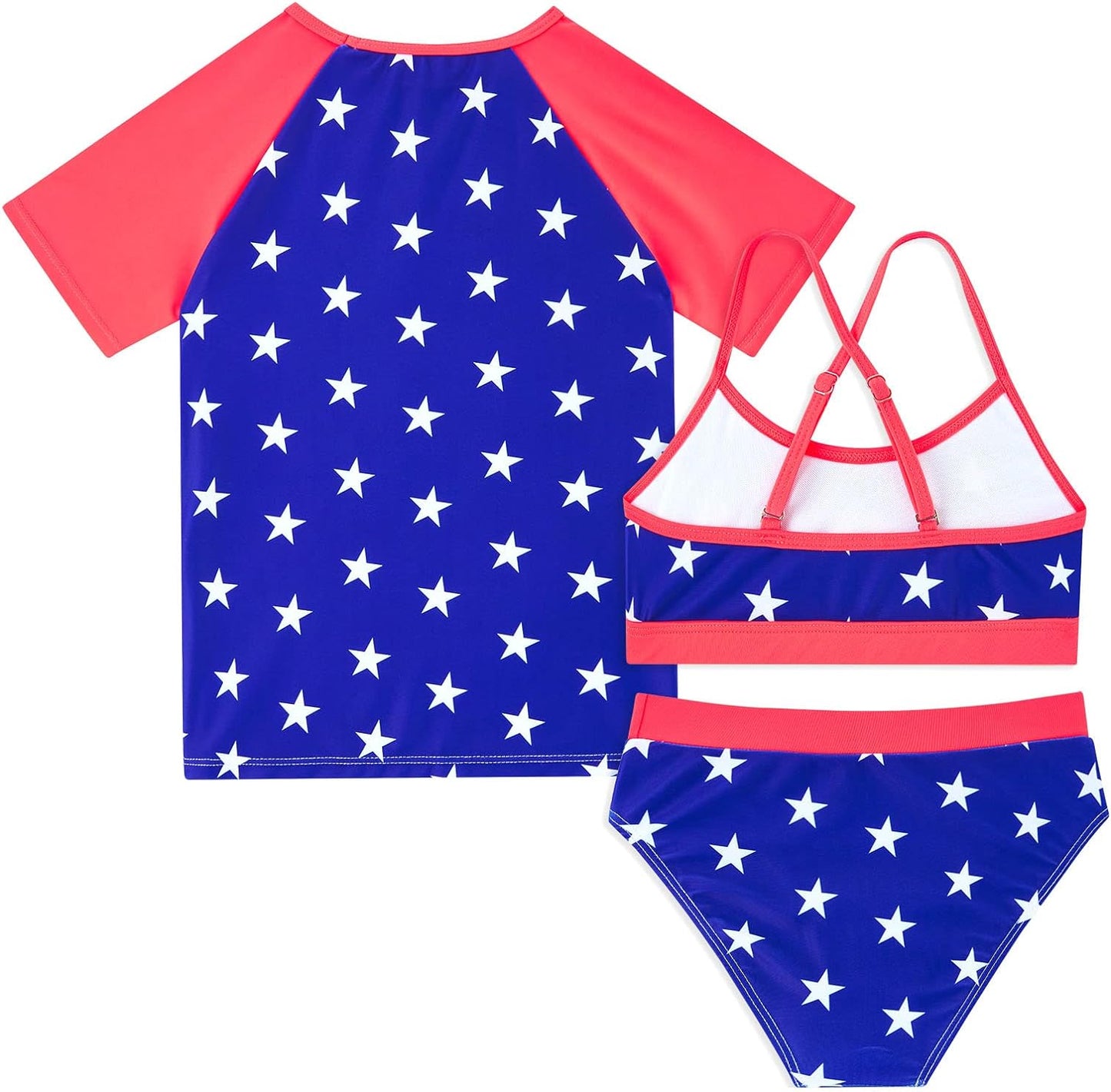 Vogseek Rash Guard Swimwear Girls 3-Piece Short Sleeve Swimsuit Kids Bathing Suit UPF 50+ Quick Dry Bikini Girls 7T-13T