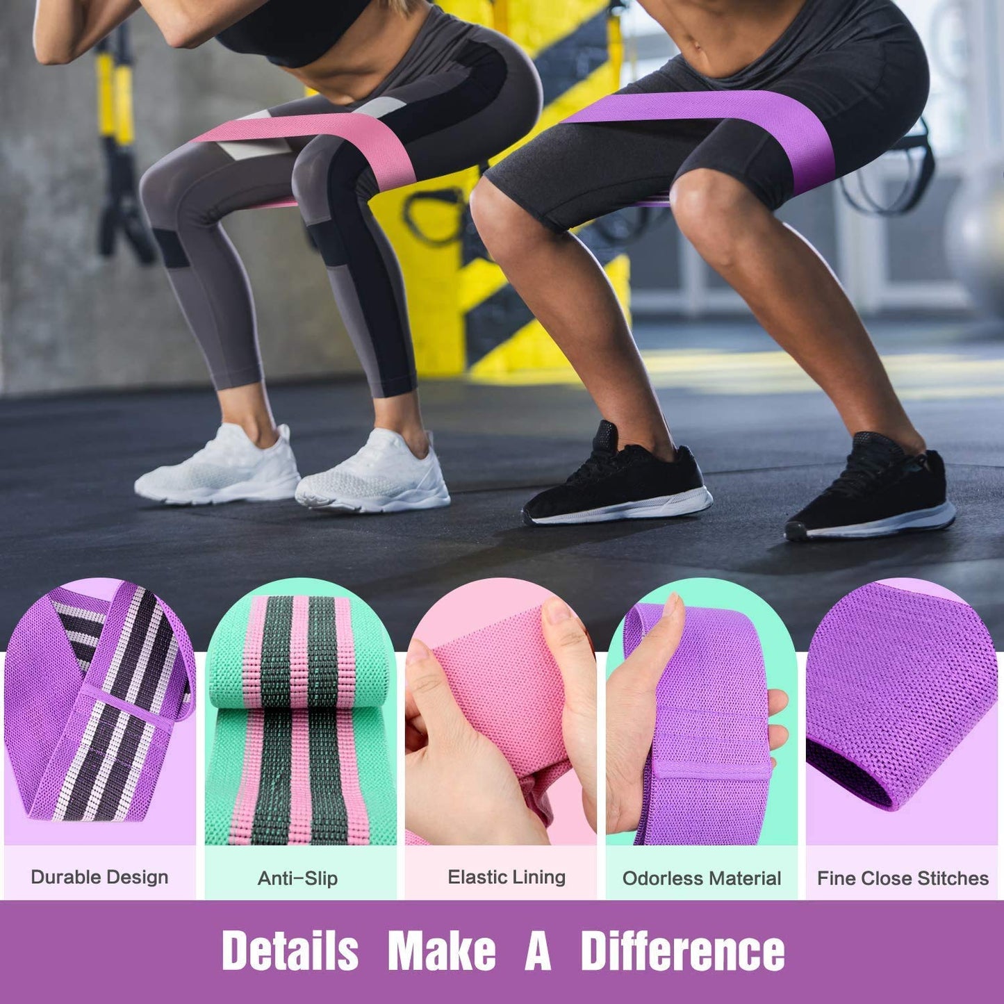 COOLBABY Booty Bands Set - 3 Levels Girly Resistance for Hips, Thighs and Glutes Activation Suitable Beginner, Intermediate, Professional Use Made of Premium Elastic Fabric