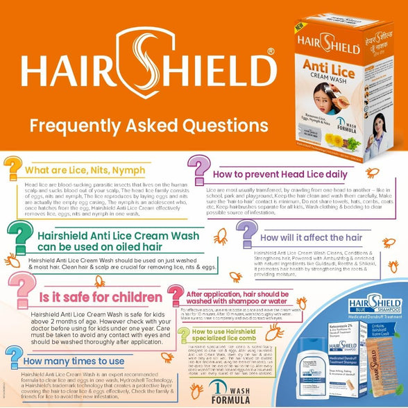 Hairshield Anti Lice Cream Wash 30 Ml X Pack Of 6 = 180 Ml Free Head Lice Comb With Every Pack