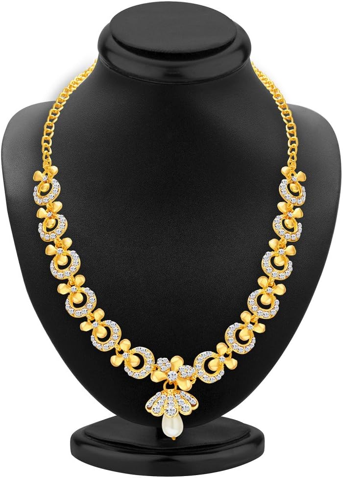 Sukkhi Glittery Gold Plated Wedding Jewellery Austrian Diamond Necklace Set For Women (2559NADP550) Free Size