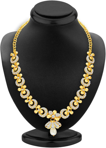 Sukkhi Glittery Gold Plated Wedding Jewellery Austrian Diamond Necklace Set For Women (2559NADP550) Free Size