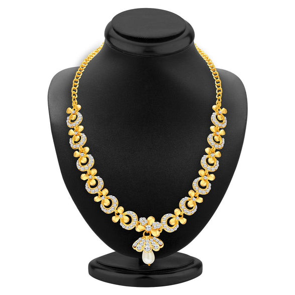 Sukkhi Glittery Gold Plated Wedding Jewellery Austrian Diamond Necklace Set For Women (2559NADP550) Free Size