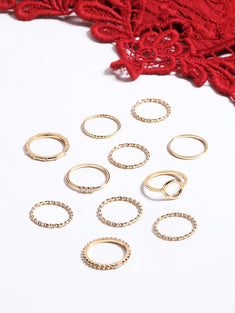 Zaveri Pearls Gold Tone Set Of 11 Stunning Stackable Finger Rings-ZPFK10878