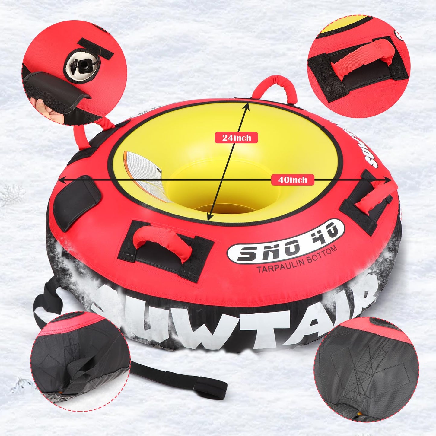 Snow Tubes for Sledding Heavy Duty&Inflatable Sled w/1m Tow Rope Pull Behind ATV&Cushion&Cover,Snow Toys for Adults