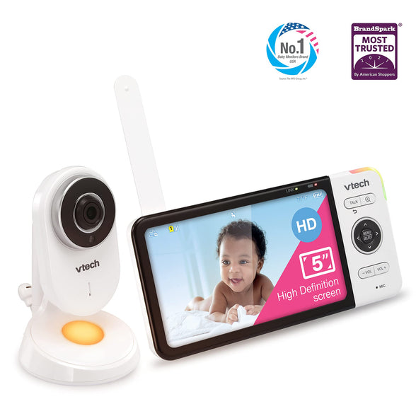 VTech VM818HD Video Monitor, 5-inch 720p HD Display, Night Light, 110-degree Wide-angle True-color DayVision, HD No Glare NightVision, Best-in-class 1000ft Range, 2-Way Talk