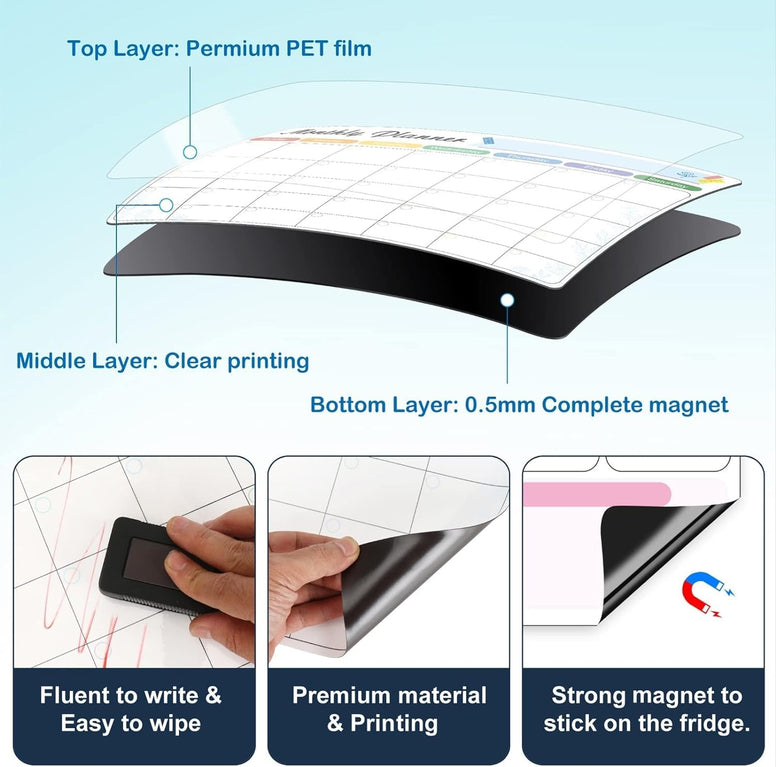 Magnetic White board Refrigerator Calendar set- Weekly and Monthly Planner, Wall, and Fridge Includes Shopping list & 4 markers