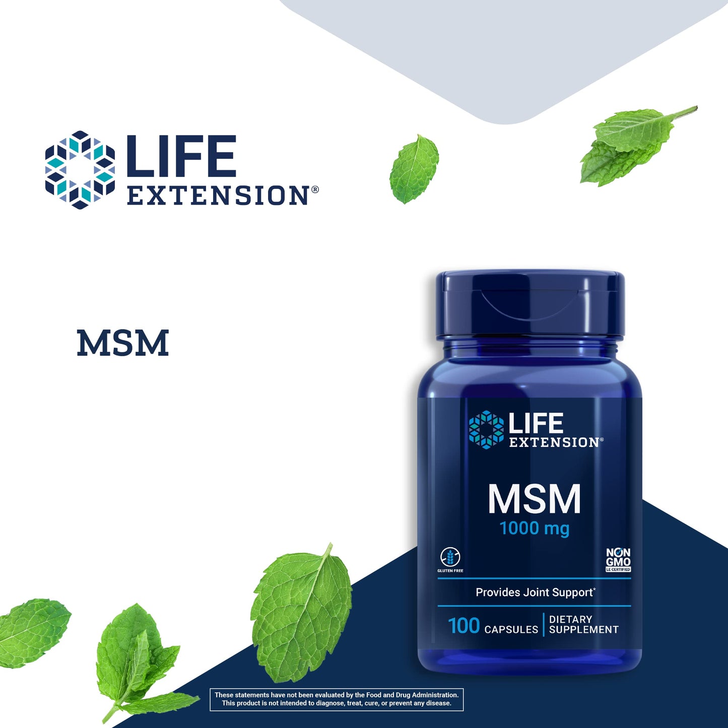 Life Extension MSM 1000 mg - Joint Health Supplement For Adults - Support Muscle, Joints, Knee and Cartilage Health For Mobility, Strength, Relief - Gluten-Free, Non-GMO - 100 Capsules