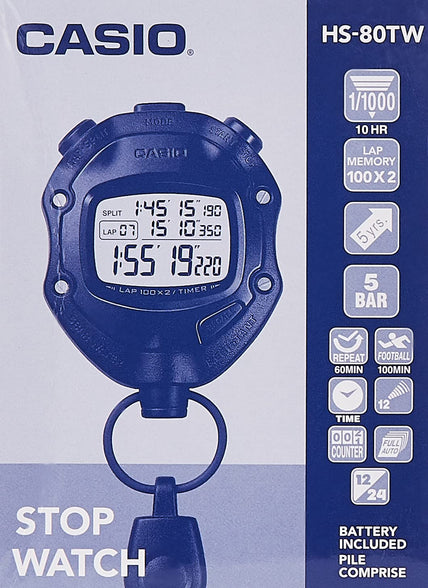 Casio Unisex Stopwatch HS-80TW-1DF Black 50M water resistance Full Auto Calendar long battery life