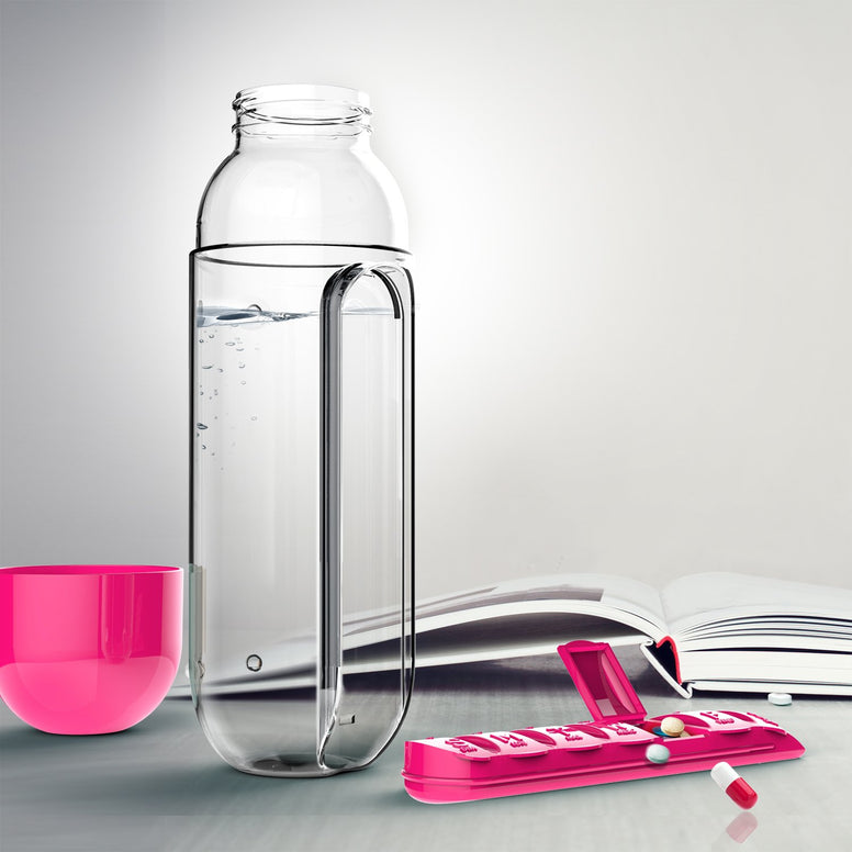 Asobu Combine Daily Pill Box Organizer with Water Bottle, 20 oz, (Pink)