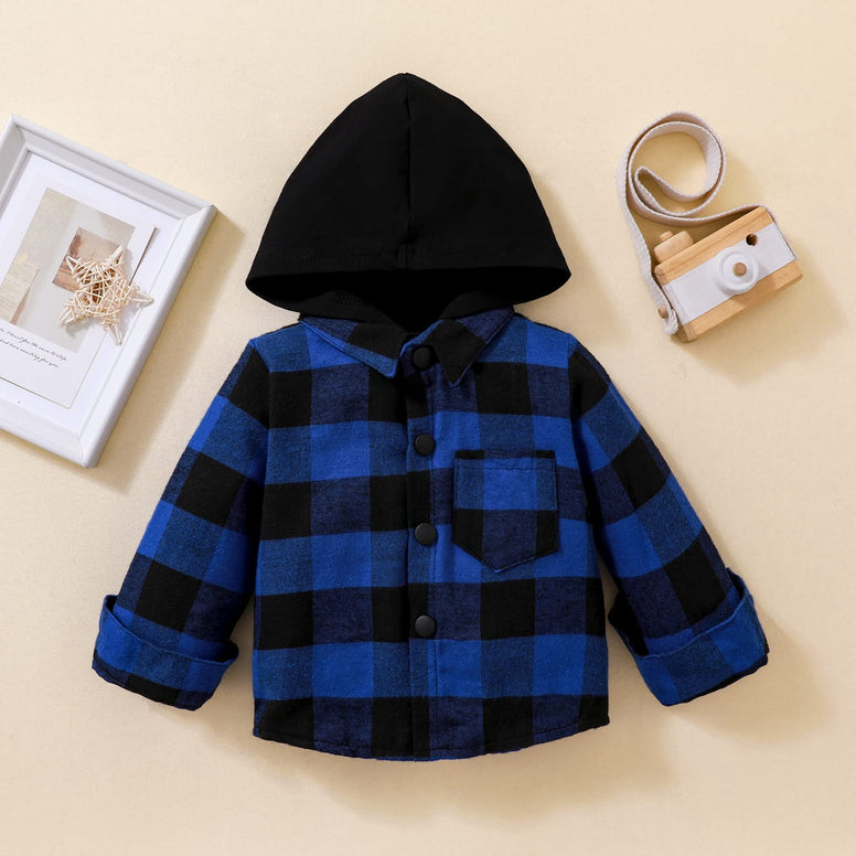 Toddler Baby Boys Girls Hooded Plaid Shirt Long Sleeve Classic Button Down Shirt Kids Fall Winter Clothes Outfits