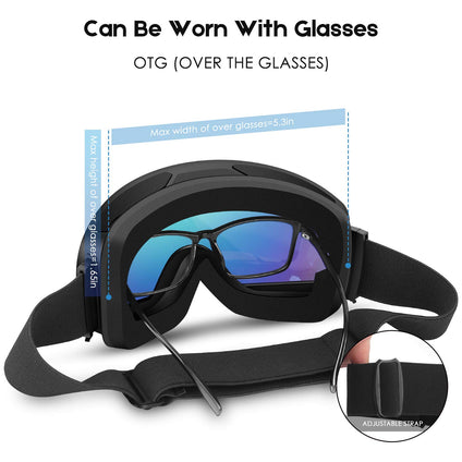 DADA-PRO Ski Goggles, Men Women Snowboard Goggles Over Glasses OTG Anti Fog Frameless Jet Snow, UV Protection Sunglasses