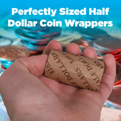 1000 Flat Coin Wrappers, Half Dollars Coin Holder, Convenient CoinStorage Flat Striped Coin Wrapper - 1000 Pack