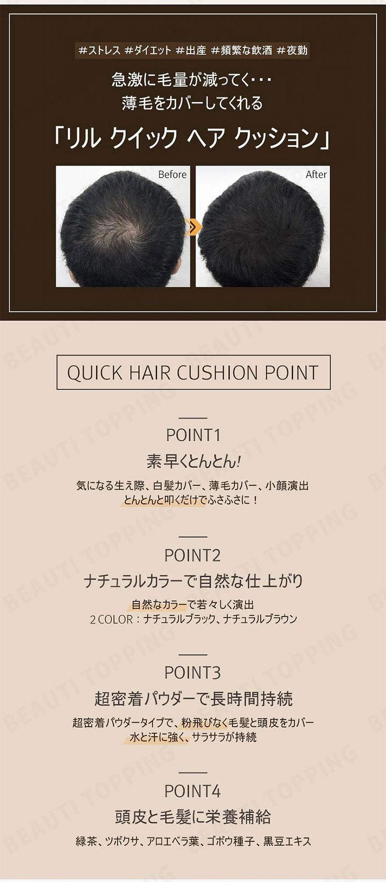 RiRe Quick Hair Instant Touch-up Cushion 14g / 0.49 oz. Cover Grey Hair, Portable Size (Natural Black)
