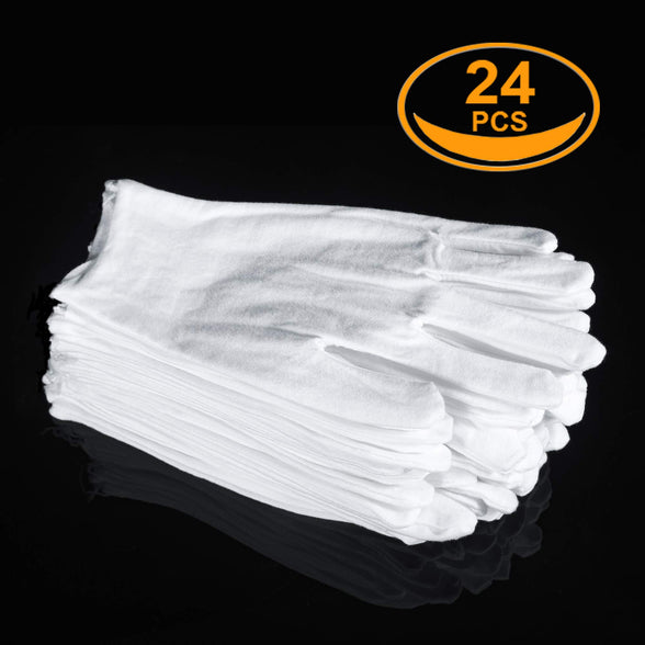 12 Pairs Cotton Gloves for Dry Hands, White Cotton Gloves for Eczema, Cotton Gloves for Handling Film, SPA Gloves for Women, Inspection Gloves for Men, Cloth Gloves Coin Gloves Photography Gloves