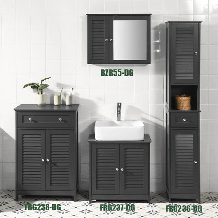 ((UAE STOCK) SoBuy BZR55-DG, Bathroom Wall Mirror Cabinet, Wall Mounted Bathroom Cabinet, Mirrored Storage Cabinet Unit, Grey