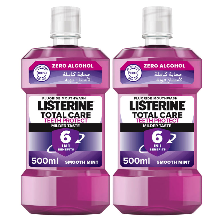 Listerine Mouthwash, Total Care, Milder Taste, 500ml, Pack of 2