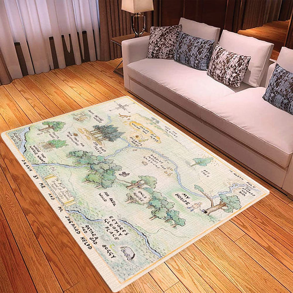 100 Acre Wood Map Winnie The Jungle Rug Carpet Area Rugs Shag Rug Modern Fluffy Living Room Outdoor for Girls Kids Baby Room Nursery Home Decor S 3x5 4x6 Area Rug (Medium(4x6 feet))