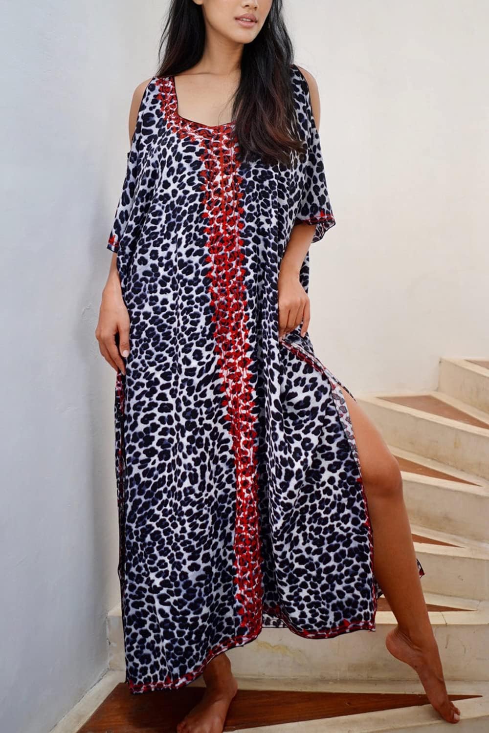 YouKD Summer Long Kaftan Bohemian Loungewear Beach Swimsuit Cover Up Maxi Dress for Women