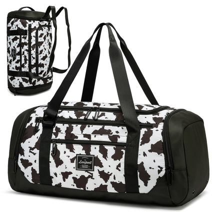 Laripwit Travel Duffle Bag for Women 40L Medium Sports Gym Bag for Men with Wet Pocket & Shoes Compartment Weekender Overnight Backpack for Traveling Duffel Bag Backpack, Cow, Cow Print, 40L, Can Be