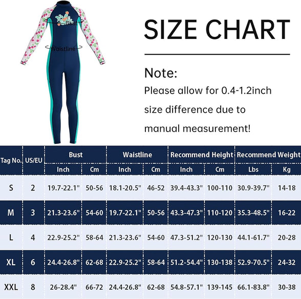 Happy Cherry Kids Wetsuits Girls Boys Neoprene Thermal Warm One Piece Swimsuit Long Sleeve UV Protection Back Zipper Rash Guard Diving Swimming Surfing 3-12 Years