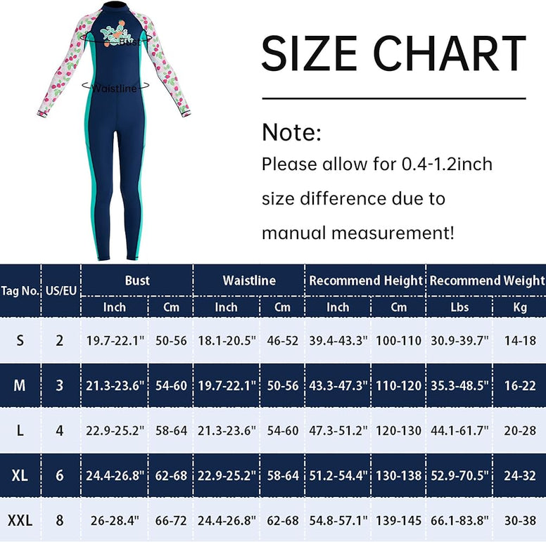 Happy Cherry Kids Wetsuits Girls Boys Neoprene Thermal Warm One Piece Swimsuit Long Sleeve UV Protection Back Zipper Rash Guard Diving Swimming Surfing 3-12 Years