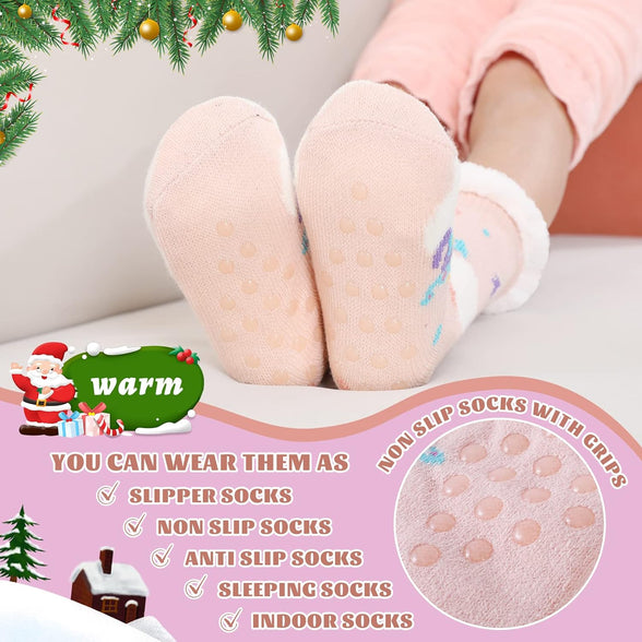 HERYEBING Kids Slipper Socks Boy Girl Chunky Knit Non Slip Socks Soft Fuzzy Warm Thick Fleece lined Christmas Stockings Child Toddler Winter Socks