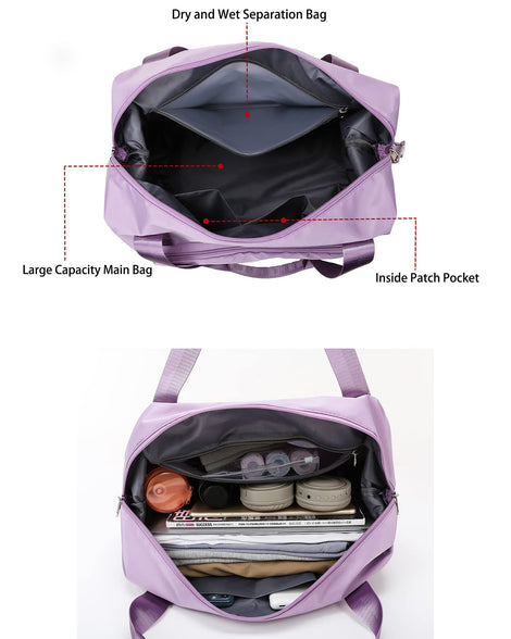 Large Capacity Folding Travel Bags Lightweight Waterproof Foldable Travel Duffel Bag Weekender Overnight Bag Shoulder Bag with Dry and Wet Pocket Gym Tote Bag