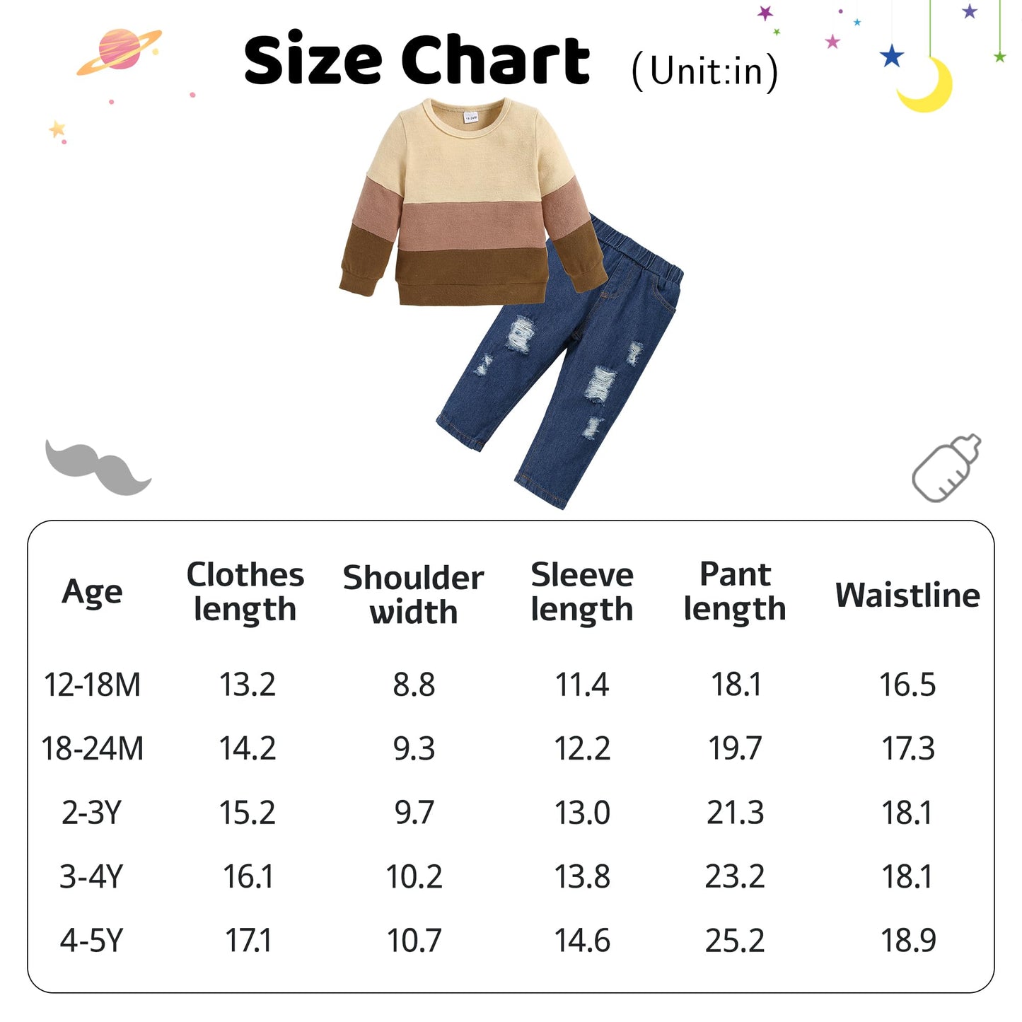 CARETOO Toddler Baby Boy Clothes Infant Outfits Boys Fall Winter Clothing Long-sleeved Top Jeans Pants Set 12M-5T