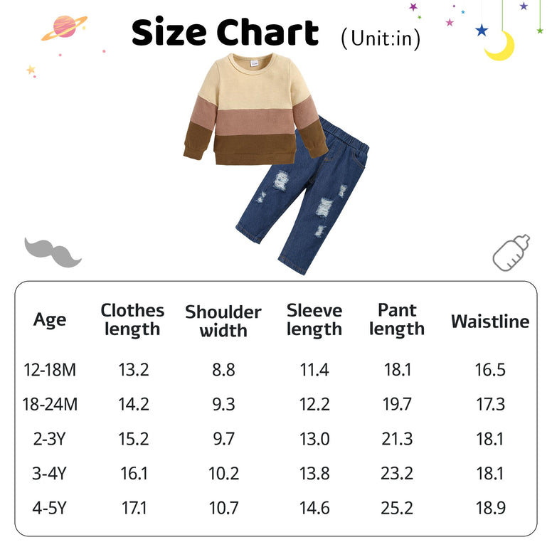 CARETOO Toddler Baby Boy Clothes Infant Outfits Boys Fall Winter Clothing Long-sleeved Top Jeans Pants Set 12M-5T