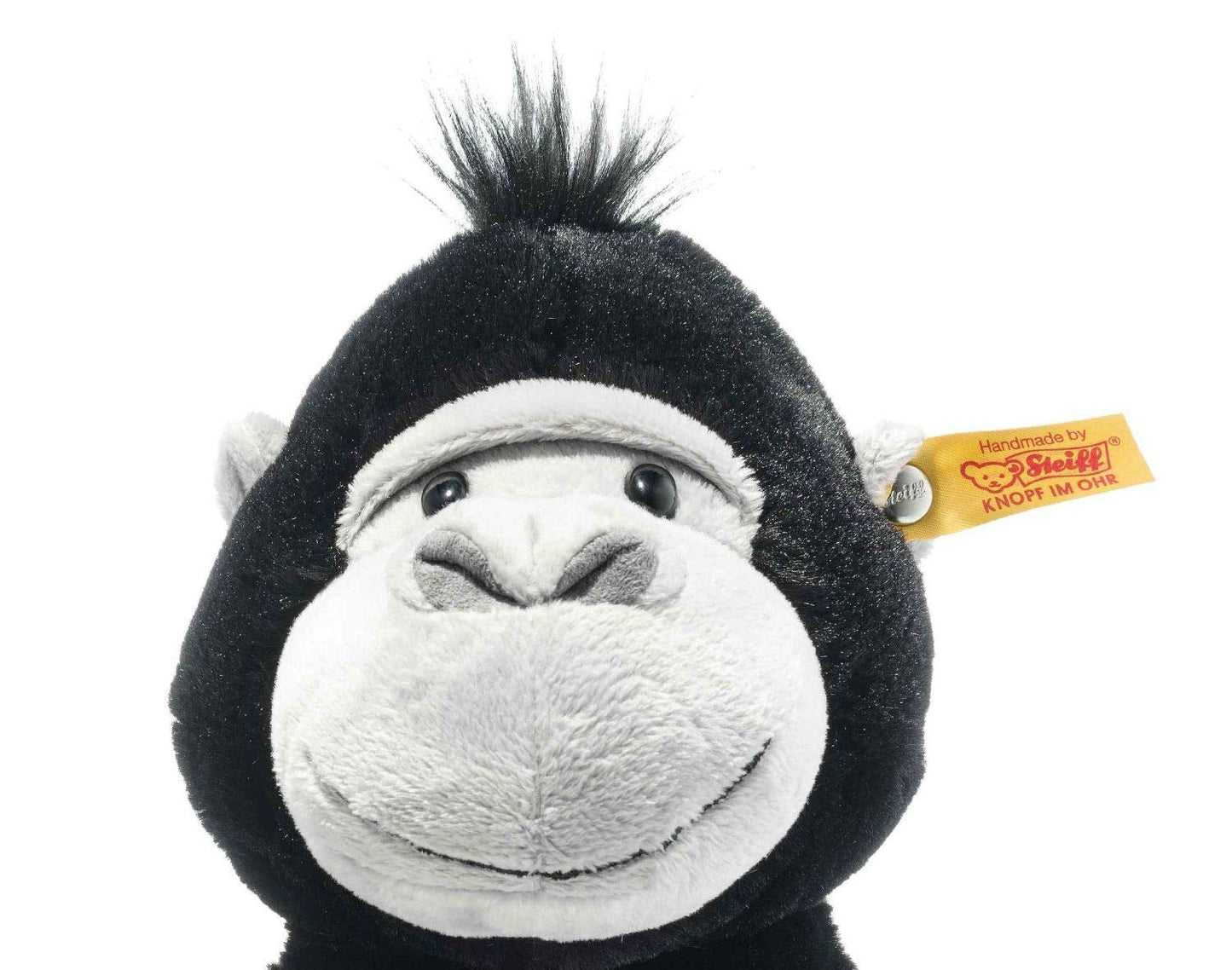 Steiff 069116 Original Soft Toy Bongy Gorilla Soft Cuddly Friends Cuddly Toy Approximately 30 cm Branded Plush with Button in the Ear Cuddly Friend for Babies from Birth Black/Light Grey