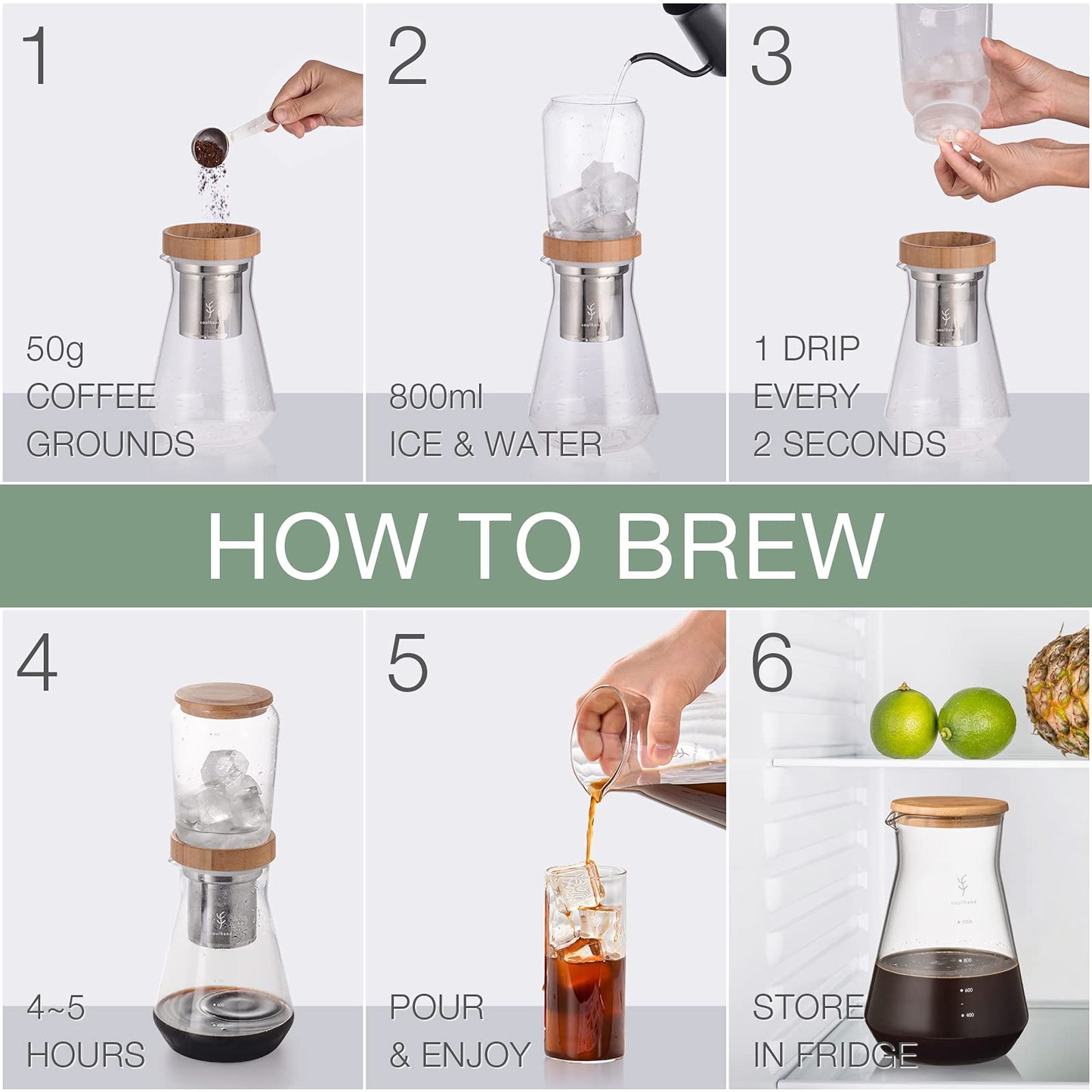 Soulhand Cold Brew Coffee Maker Cold Dripper Slow Drip Ice Coffee Brewer 6-8 cups /800ML with Adjustable Rate BPA Free Dripper,Stainless Steel Filter Loose Leaf Teapot Enjoy Low Acid Coffee