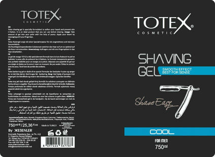 Totex Cool Shaving Gel 750 ml I Transparent Shaving Gel with Pump - Shaving Gel - Refreshing - Shaving Gel for Perfect Shave without Foam with Light and Pleasant Fragrance