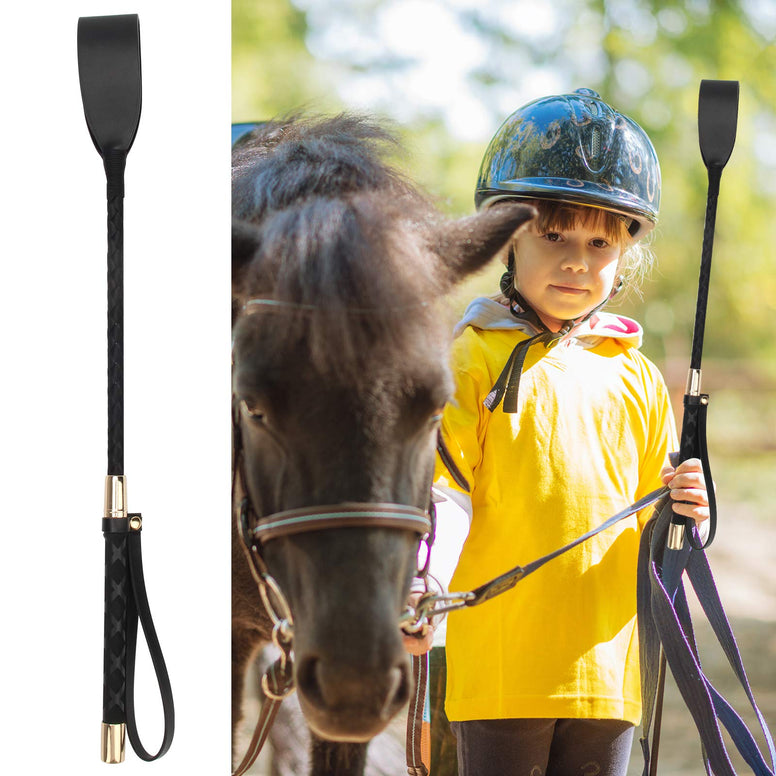 Coolrunner Riding Crop for Horse, 18 Inch Horse Whip with PU Leather Equestrianism Horse Crop Double Slapper Horse Whip Black Crops for Horses