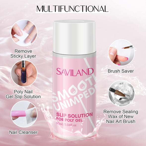 Saviland Slip Solution Nail Kit - 90ml Poly Nail Gel Nail Extension Clear Slip Solution Anti-stick Tools with Nail Art Brush Kit for Poly Extension Nails Shaping