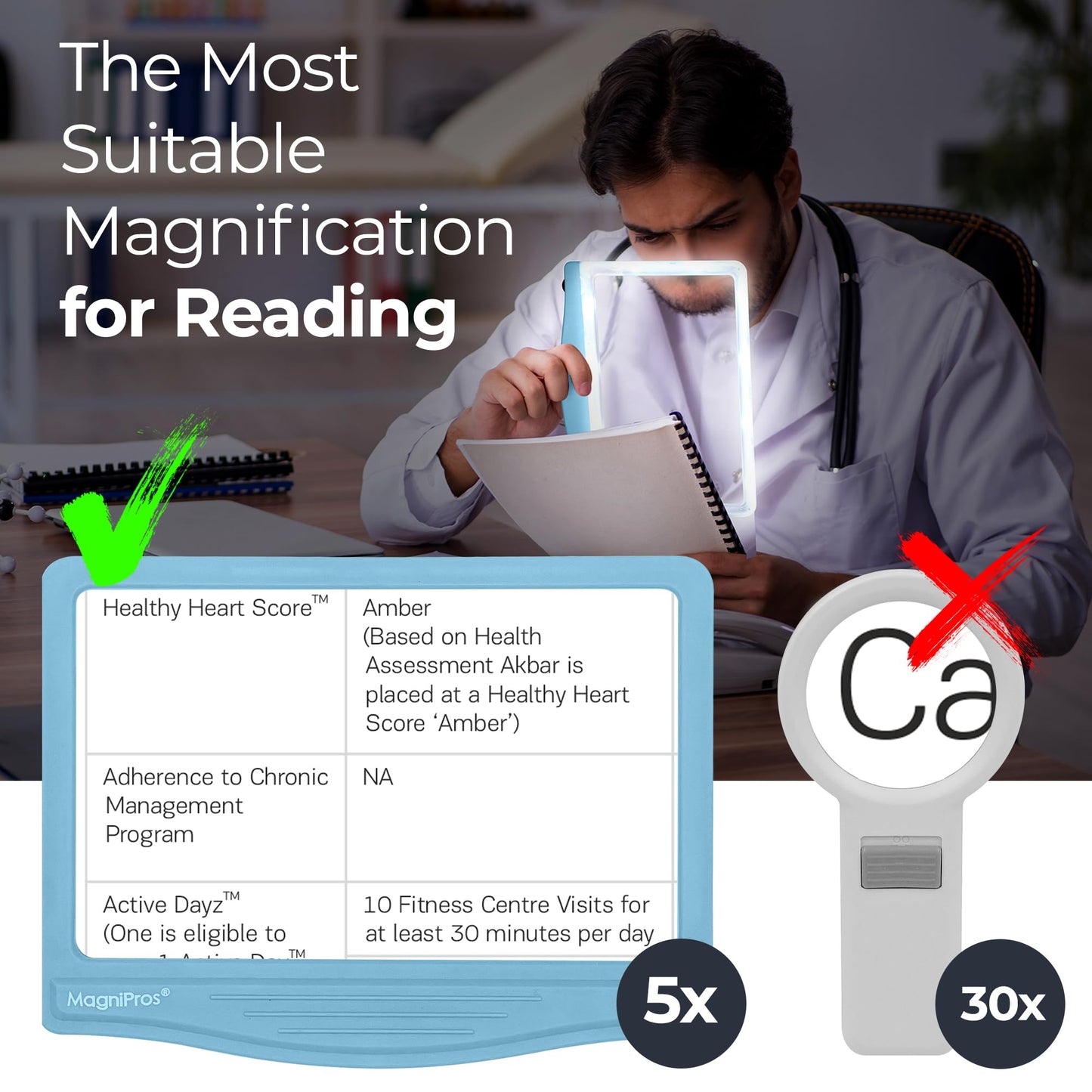 MagniPros 5X Large LED Hands-Free Full Page Magnifying Glass with Detachable Stand & 3 Stepless Color Modes to Reduce Eye Strain, Ideal for Reading Small Prints, Crafting, Low Vision & Seniors