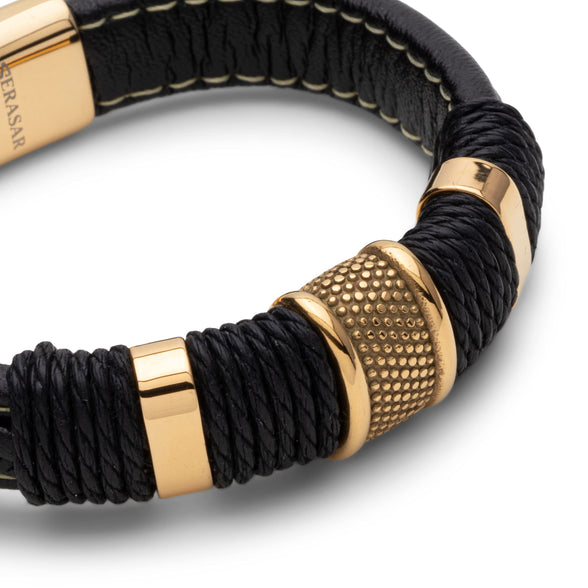 SERASAR | Premium Bracelet [Ring] for Men in Genuine Black Leather | Magnetic Stainless Steel Clasp in Black, Silver and Gold | Exclusive Jewellery Box | Great Gift Idea