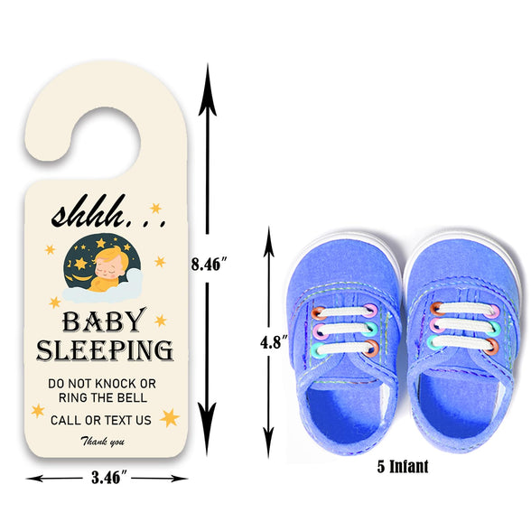 Baby Sleeping Sign for Front Door, Do Not Disturb Door Hanger Sign, 2pack Please Do not Knock or Ring Bell Baby Is Sleeping Double-sided PVC Door Sign- for Nursery Infants School Kindergarten & for